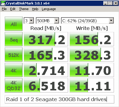 raid 1 of 2 Seagate 300GB hard drives