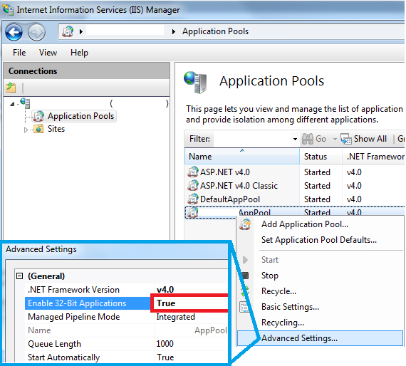 enable 32-bit applications IIS